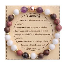 KSQS Healing Stone Bead Bracelet for Women, Natural Gemstones Balance Protection Bracelet, Spiritual Crystal Beads Bracelet Anxiety Relief with Meaning Card(#22)