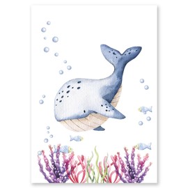 Whale Children's Picture for Children's Room and Baby Room, Animal Poster Picture for Children as a Gift for Girls and Boys, Cute Wall Decoration for a Happy Atmosphere, DIN A4, with Bonus Picture and