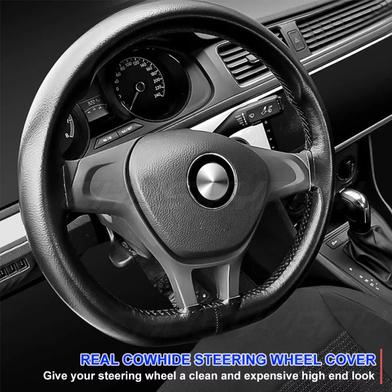 CHUSYYRAY 15" Steering Wheel Cover Genuine Leather for Chevy Silverado