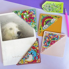 Dojodnvo 4 pcs Diamond Painting Bookmarks Leather Mandala Flower, DIY Diamond Painting Kits Crafts Art Corner Bookmarks for Women Kids Book Lover, Cute Graduation School Student Gifts (Cute pattern2)