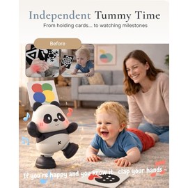 Cuddobaby Dancing Panda Musical Toy| Tummy Time 0-6M, Crawling 6-12M | High Contrast, Light-Up Changes, Hands-Free Flash Card Stand for Newborns, Infa