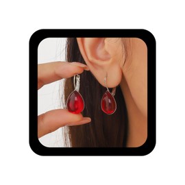 Yheakne Vintage Teardrop Ruby Drop Earrings Red Teardrop Earrings Ruby Crystal Dangle Earring Waterdrop Red Gemstone Earring Silver Leverback Statement Jewelry for Women