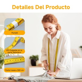 2Pzs Cinta Métrica Corporal Lateral, 3m regla de medición de doble escala con Refuerzos Metálicos, Cinta Métrica de Tela, Ideal para Sastres, Manualidades y Antropometría (Amarillo, Blanco)