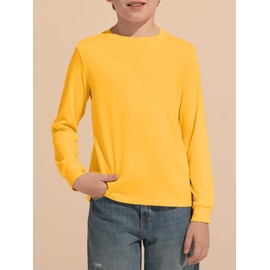 Haloumoning Kids Boys T Shirts Casual Long Sleeve Crewneck Loose Fit Fall Basic Tees 5-14 Years Yellow