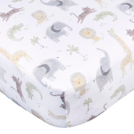 Gerber Baby Unisex 2-Pack Knit Crib Sheet, Animals + Geos Neutral, One Size