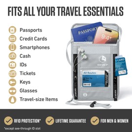 VENTURE 4TH Neck Wallet, RFID Blocking Passport Holder for Travel – Hidden Neck Pouch with 6 Compartments, Slim Lightweight Organizer with Adjustable Strap for Cash, Cards & Passport (Silver)