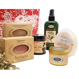 Herbaria “Christmas” Gift Collection Set with 7 all-natural items with essential oil scents. Boxed and gift wrapped.