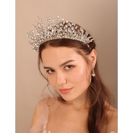 Teyglen Vintage Wedding Rhinestones Tiara Headband Bridal Crystal Hair Crown Handmade Hair Pieces Headpieces for Women Brides Prom Pageant Birthday Party (Malachite Green)