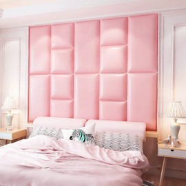 RWBATT Anti-Collision Wall Padding for Kids, 11.8” X 11.8” Upholstered Wall Panels Headboard, Peel and Stick 3D Wall Panel, Tatami Nursery Playroom Protection Wall Stickers (Pink, 4)