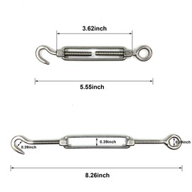 HEVERP M6 Stainless Steel Hook & Eye Turnbuckle, O to C Shade Turnbuckles, Shade Sail Hardware, Heavy Duty Wire Rope Tension, Antirust (6 PCS)