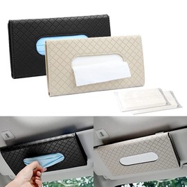 Car Tissue Holder,2 Pcs Sun Visor Napkin Clip Holder PU Leather Tissue Box Holder Mask Holder Car Sun Visor Accesories for Men Women (Black and Khaki)