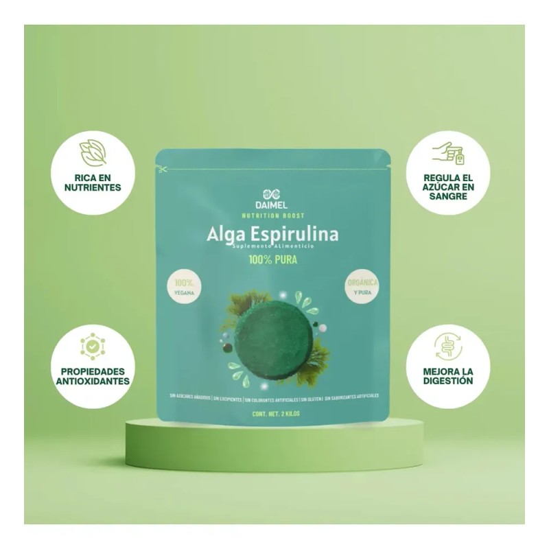 Alga Espirulina Pura En Polvo 2kg Superfood Orgánica