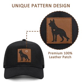 ywlednm Dog Lover Gifts, German Shepherd Leather Patch Trucker Hat Dog Baseball Hats for for Men Women Adjustable Outdoor Baseball Cap, Mesh Back