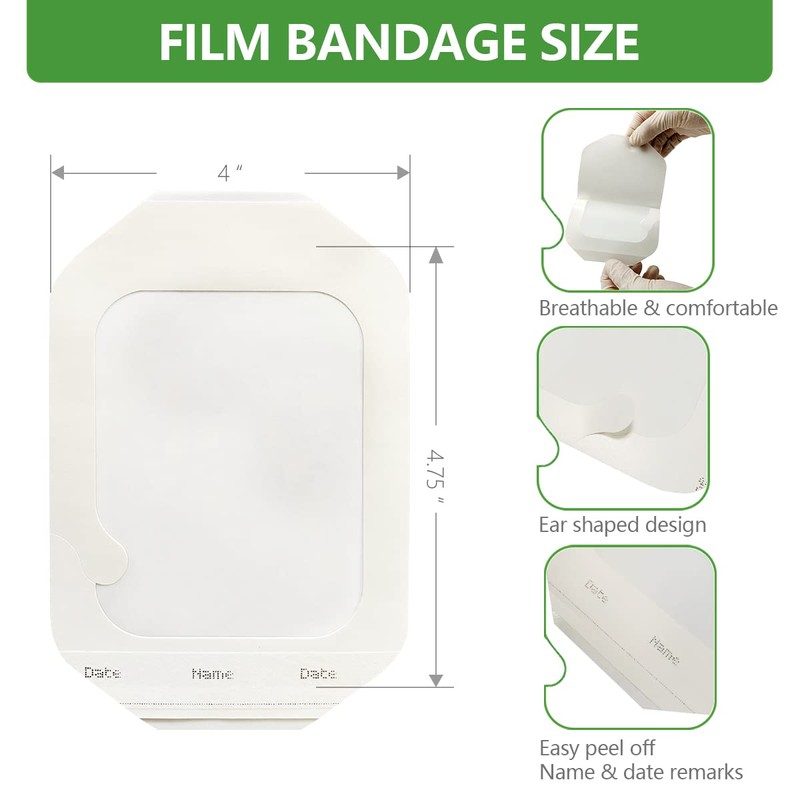 Transparent Film Dressing 4'' x 4.75'', 50 Packs, Waterproof Wound