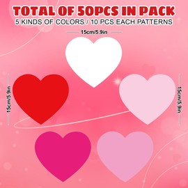 JarThenaAMCS Valentine's Day Paper Cutouts 50 Pcs 6 Inch Love Heart Shape Cut-Outs Gradient Pink Red Large Bulletin Board Decoration with 100Pcs Glue Points for DIY Crafts Home Party Classroom