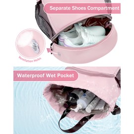 Drawstring Backpack Gym Backpack with Shoe Compartment for Men Women String Sports Bag with Wet Pocket Cinch Swim Beach Bag, Pink