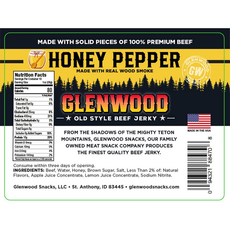 Glenwood Jerky 10oz Bag Moist and Tender Beef Jerky (Honey