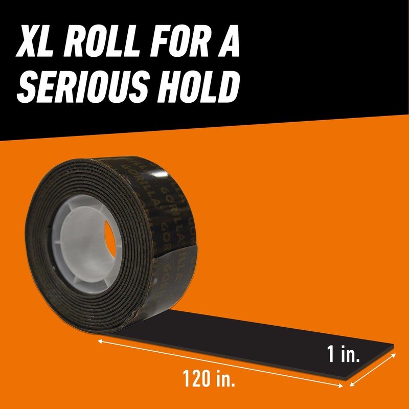 Gorilla Heavy Duty Double Sided Mounting Tape, Black Tape, 1"