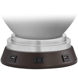 Modern Contemporary Style Workstation Table Lamp Base with USB and AC Power Outlet Universal Charging Bronze for Living Room Bedroom House Bedside Nightstand Home Office Family - 360 Lighting