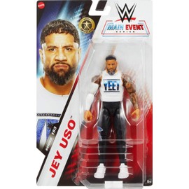 Mattel WWE Jey Uso Action Figure, Main Event Series #153 6-inch Collectible with 10 Articulation Points & Life-Like Look