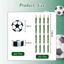 40 Pcs Sports Pencils Soccer Eraser Set Football Pencils with Ball Eraser Sports Themed for School Stationery Class Reward Office Supplies(Soccer)