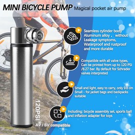 BAISEN Mini Bike Pump - Aluminum Bicycle Pump, 4.72" Hand Cycle Pump for Presta & Schrader Valves, Portable Bike Tyre Pump Fast Inflation Mini Air Pump - Small Bike Pump (Titanium)