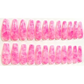 For The Love Of Marble Glossy Long Coffin Press On Nails - 24 Pieces - Artificial Nail Kit (Bubble Gum, Long Coffin)