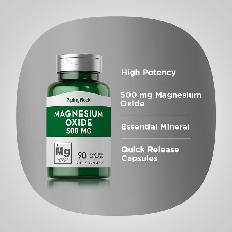 Piping Rock Magnesium Oxide 500mg | 90 Capsules | Non-GMO,