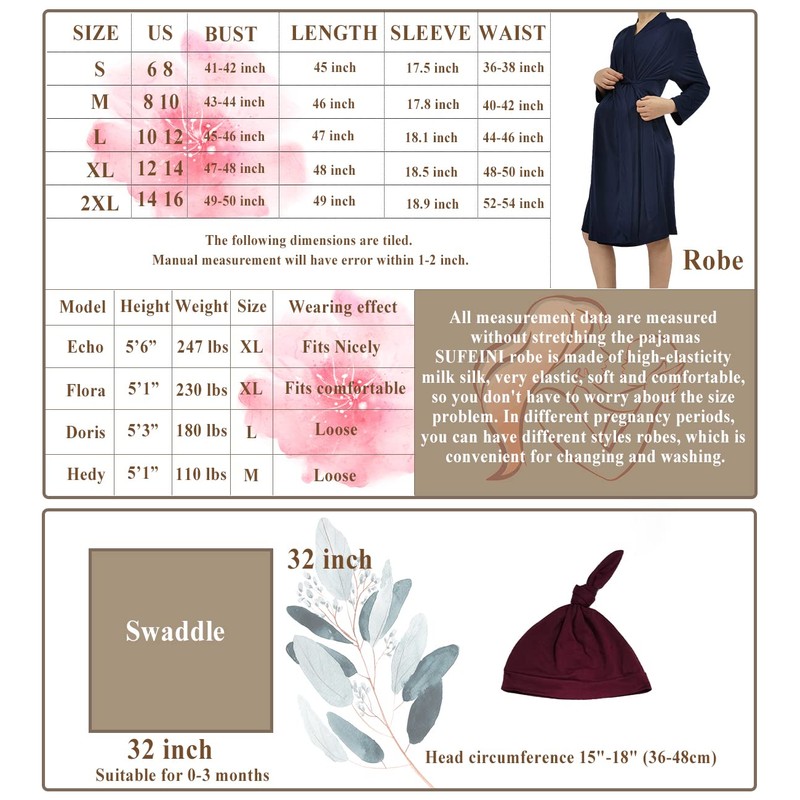 SUFEINI Maternity Mommy Robes with Matching Swaddle Blanket Set, Maternity