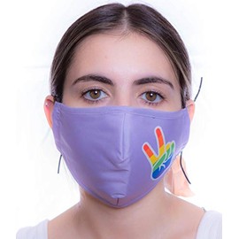 Headmost Comfymask 3 Layer Large Fabric Facemask: Water Repellent, Washable, Breathable & Toggle Adjustable Face Mask (Lavender w/Rainbow Peace)