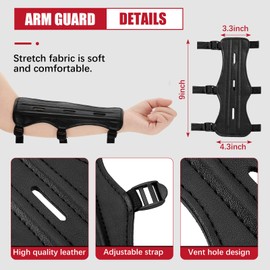 Sratte 2 Pcs Archery Arm Guard Glove Youth Kit Adjustable 3 Strap Archery Wrist Leather PU Bracer Bow Finger Tab 3 Finger Glove Arm Guard Protector for Archer Hunting Shooting Adult Youth Men Women