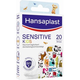 Hansaplast Sensitive Children's Plaster (20 Strips), Wound Plaster with Cute Animal Motifs to Cheer Children up, Painless Removal, Plaster Set