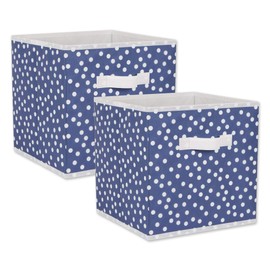 DII Non Woven Storage Collection Polka Dot Collapsible Bin, French Blue & White, Small Set, 11x11x11 Cube, 2 Piece