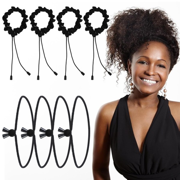 8 Pcs Adjustable Hair Ties, Black Satin Hair Tie Loc