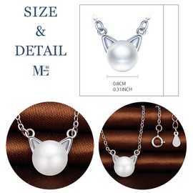 MicLee Women's Necklace 925 Sterling Silver Cute Cat Pearls Pendant Chain Freshwater Cultured Pearls Cat Ears with Gift Bag Super Gift, Silver Pearl