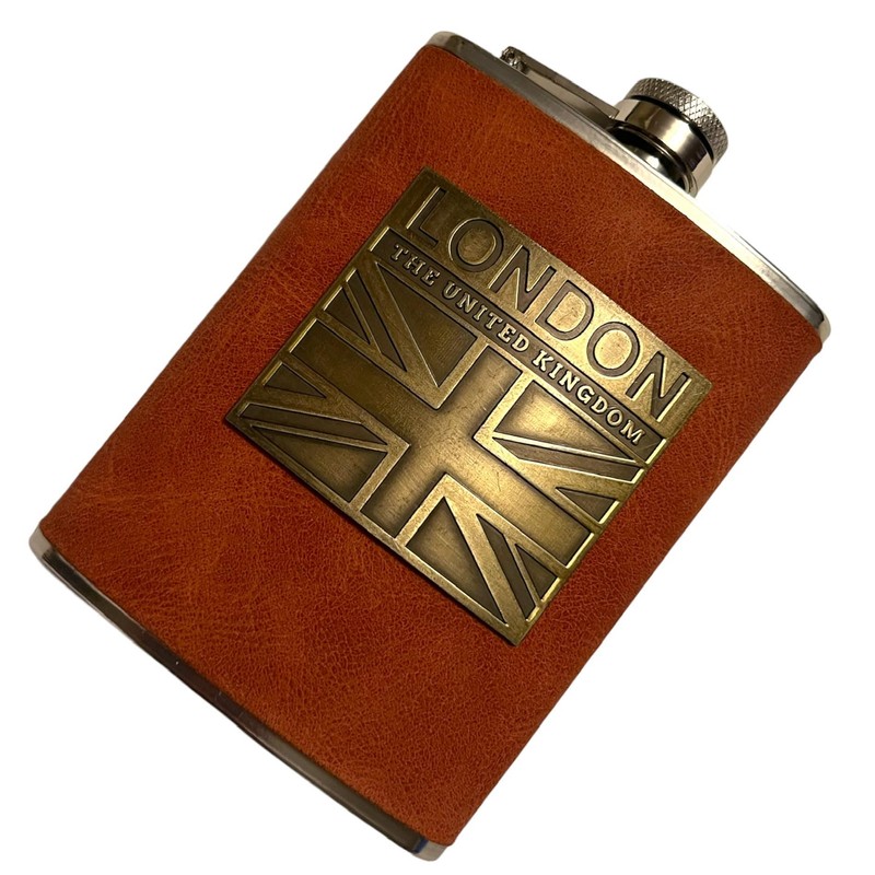 British Souvenir Stainless Steel Hip Flask with London Union Jack