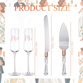 Set de Flautas para Tostar Bodas y Servidor de Pastel de 4 Piezas Suministros para la Recepción de Bodas Copas de Champán Cuchillo para Pastel Servidor de Tartas (Oro Rosa, Clásico)