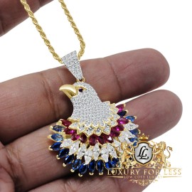 Usdiamondking Multi Tone Genuine Real Silver American Eagle Charm Peacock Pendent Chain Set