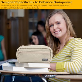 Medium Capacity Pencil Case 2 Compartment Pencil Pouch Pen Bag for School Teen Girl Boy Men Women - Beige