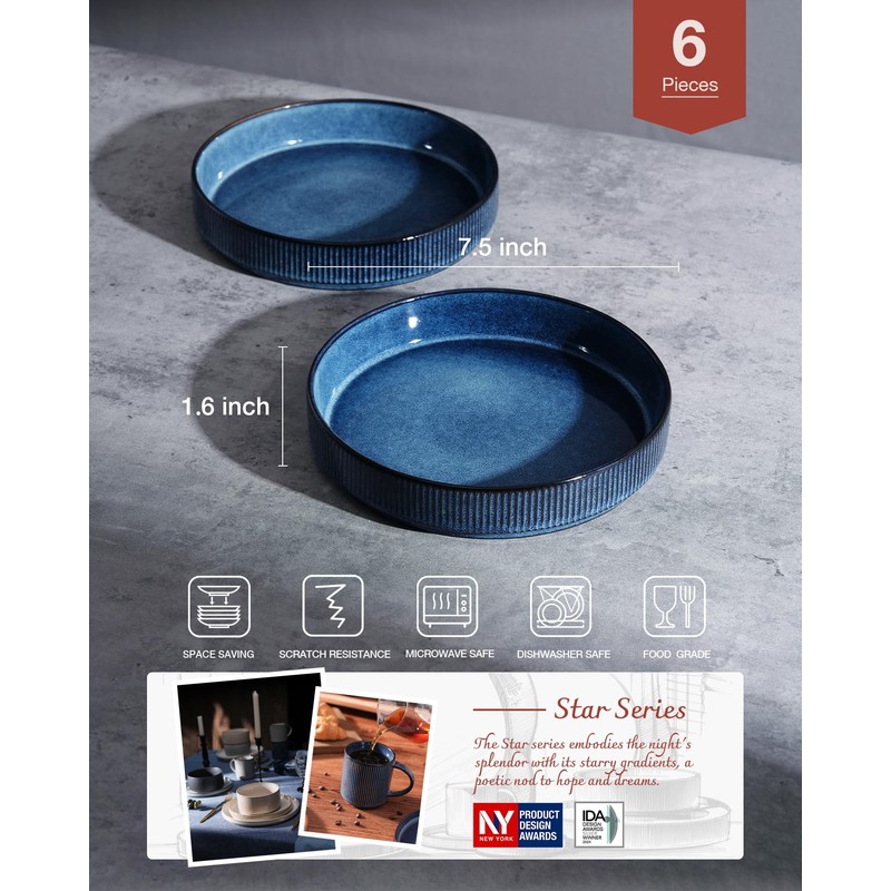 famiware Star 7.5" Pasta Bowls Set, Salad Bowl Set of