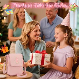 CLOUDWINGS Gift for Girls Small Initial Crossbody Bag for Teens Vegan Leather Cell Phone Kids Purse, Pink, I