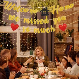 Welcome Home Banner, 2PCS We Missed You So Much Banner Flash Banner Welcome Party Family Party Banner for Home School Decoration