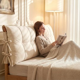 Tegeme Headboard Cover with Tie Straps Full-Cover Large Thicken Bed Headboard Pillow for King Queen Full Size Beds Metal Frame Wooden Bed(Creamy White,King)