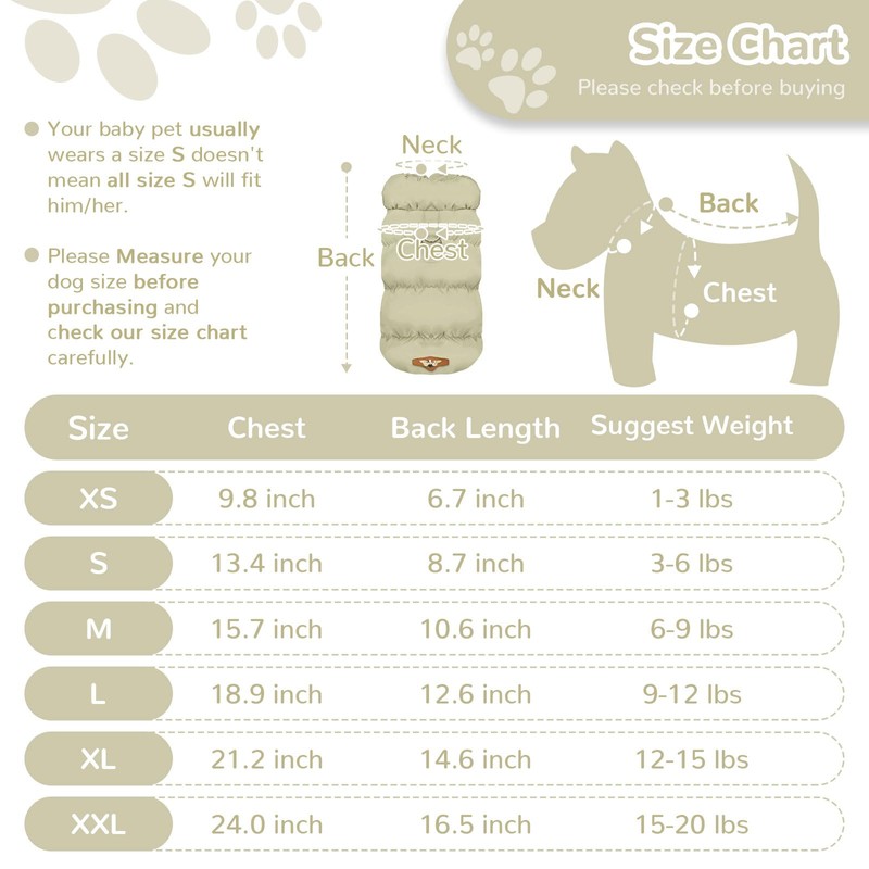 ABRRLO Winter Warm Dog Jacket for Small Medium Dogs Cat