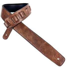 Walker & Williams G-54 Chestnut Brown Natural Finish Handmade Guitar Strap with Padded Glove Leather Back For Acoustic, Electric, And Bass Guitars