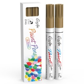 Paint Markers Paint Pens, Set of 2 Gold Oil Based Permanent Markers for Rock Painting, Metal,Glass,Ceramic,Wood,Canvas DIY Crafts Art Project (Gold,2 Pack)