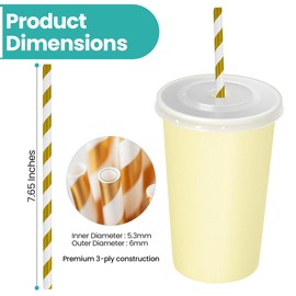 Trimming Shop 250 Pieces Paper Straws for Party | Paper Straws | Cocktail Straws | Disposable Straws | Gold & White Striped Paper Straws for Birthday Wedding Party