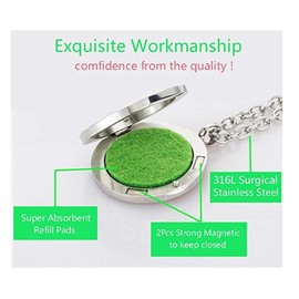 Difusor de aceites esenciales de aromaterapia de acero inoxidable y plata con medallón magnético colgante de cadena de 2 tamaños, almohadillas de recambio y brazalete difusor en una bolsa de terciopelo, Acero inoxidable,