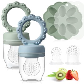 Olabocio Baby Fruit Feeder with Mini Freezer Tray, 2 Pack Silicone Baby Food Feeder for Batch Prep, Breastmilk Popsicle Molds, includes 2 Extra Pouches and Lids, Dishwasher Safe, BPA Free
