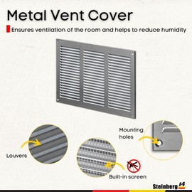 Steinberg14 Stainless Steel Vent Cover 10x6 (Duct Opening) with Mesh - Wall and Ceiling Ventilation Register - Metal Air Grille - HVAC Cold Air Return Vent - 11.81"W x 7.87"H Outer Dimensions